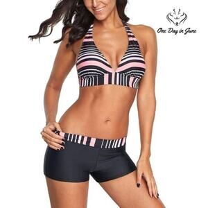 Zando Athletic V Neck Push Up Bikini with Boyshort Size L